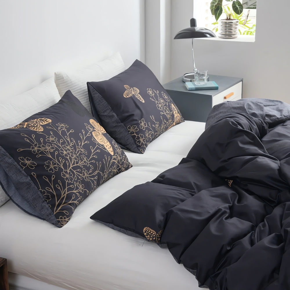 Valora Midnight Butterfly Quilt Cover | 3pcs Set — product in use