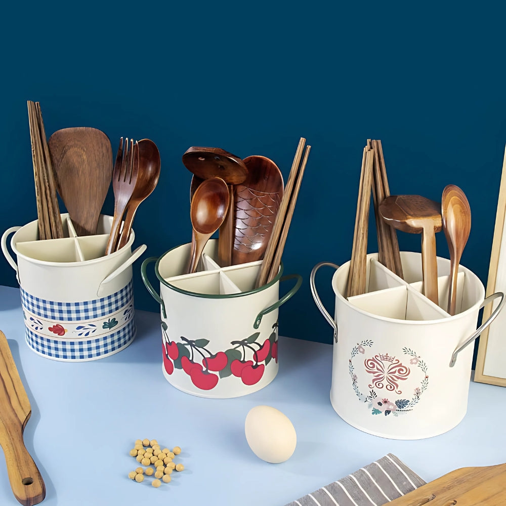 Floral Utensil Storage Basket with Divider Lid — main product photo