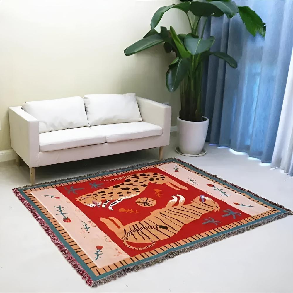 Leopard Woven Tassel Blanket — material texture close-up