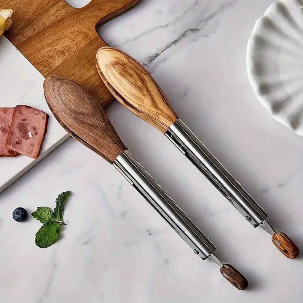 Heritage Wood & Steel Tongs | Set of 2 — product detail view