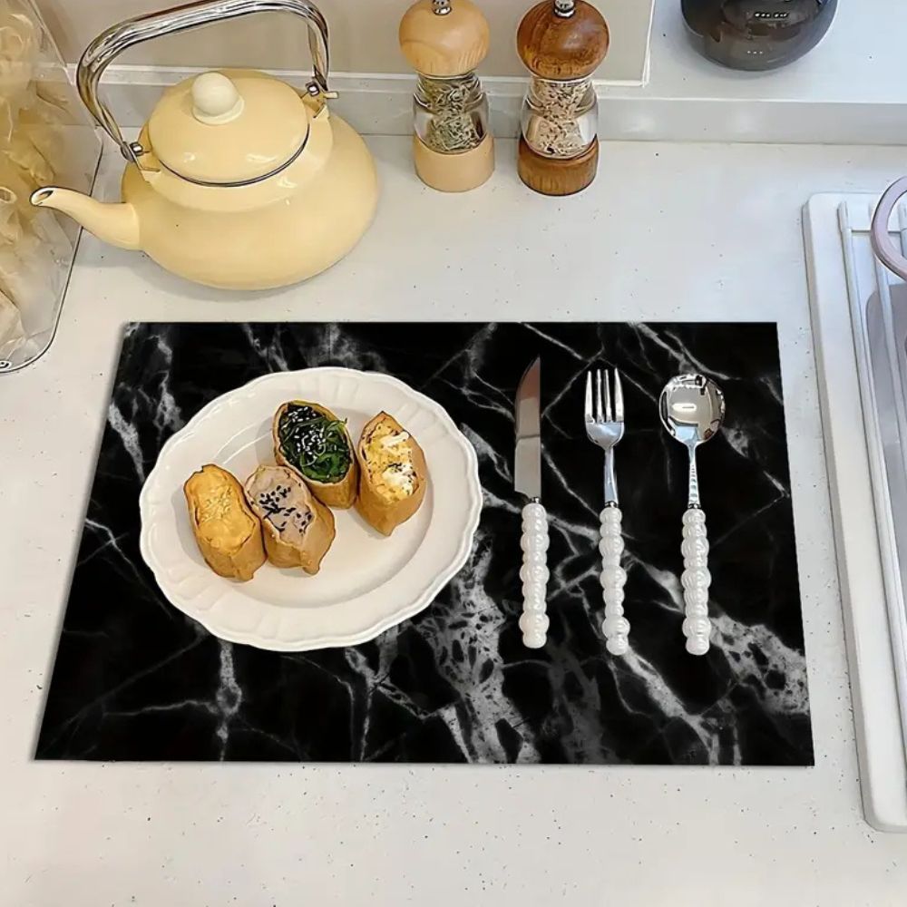 Marble Print Dish Drying Mat — product detail view