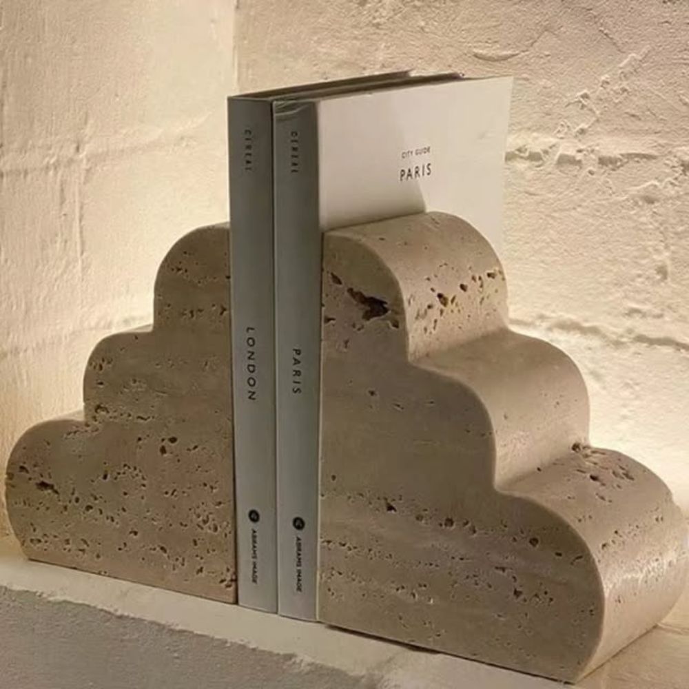Elysian Travertine Bookends — material texture close-up