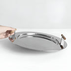 Elegant Stainless Steel Round Tray with Wooden Handles — additional view