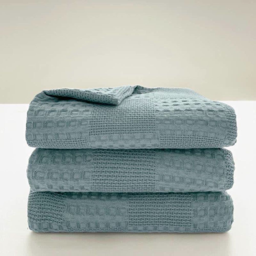 Blush Waffle Checkered Blanket — material texture close-up