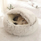 Round Hooded Faux Fur Pet Bed — product close-up