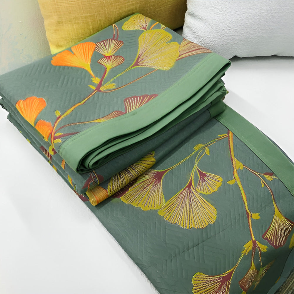 Jacquard Floral Ginkgo Leaves Reversible Coverlet — lifestyle shot