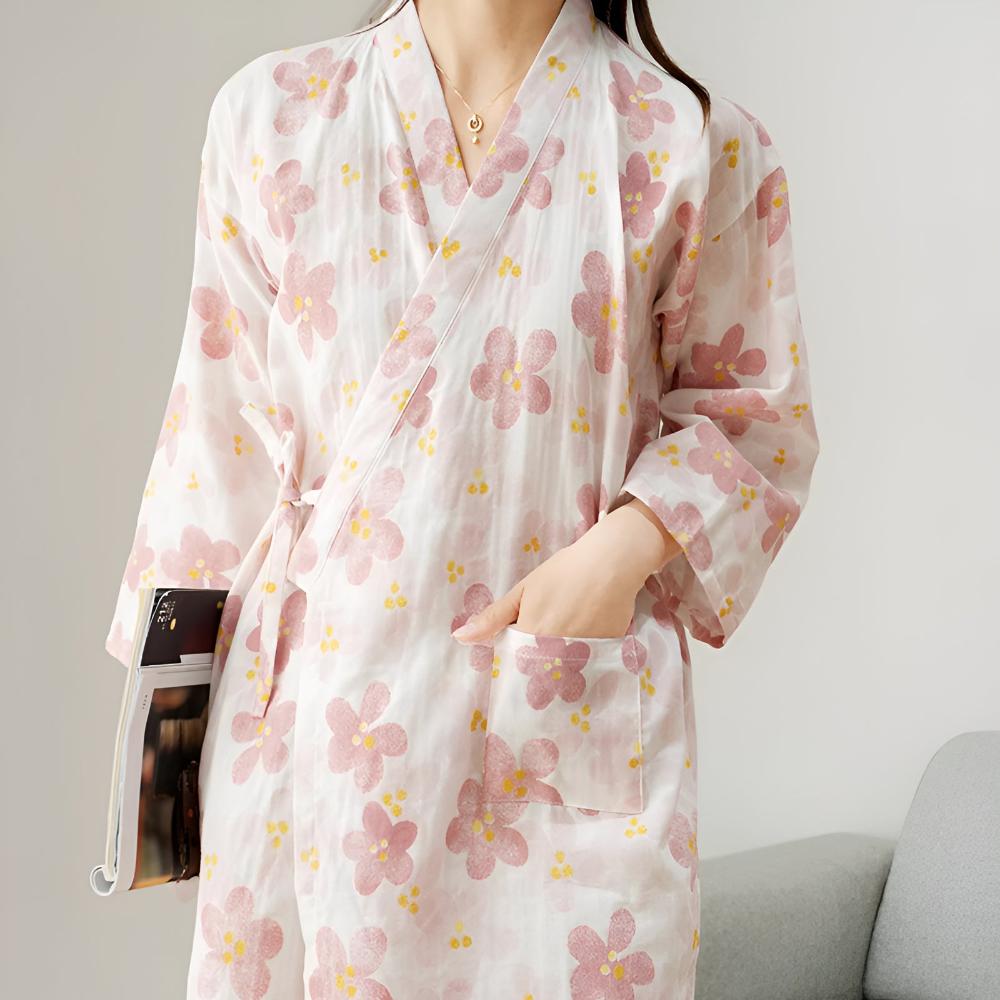 Women's Floral Pattern Cotton Bathrobe — main product photo
