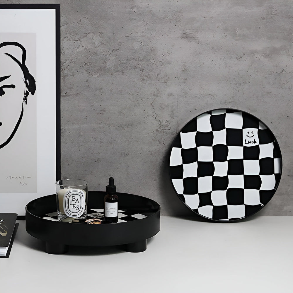 Round Checkerboard Storage Tray — product detail view