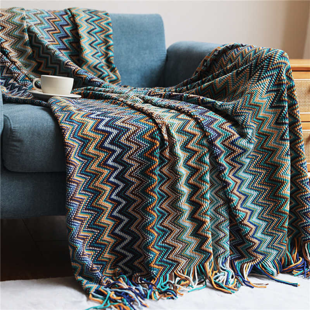 Multicolour Zigzag Tasseled Knit Throw — main product photo