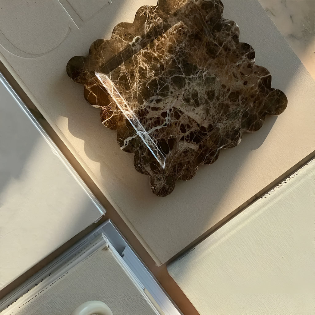 Scalloped Marble Travertine Jewellery Tray — product close-up