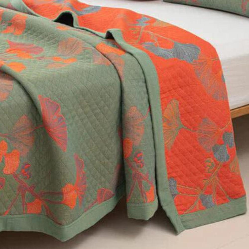 Ginkgo Orange Leaf Floral Pattern Coverlet — alternate angle view