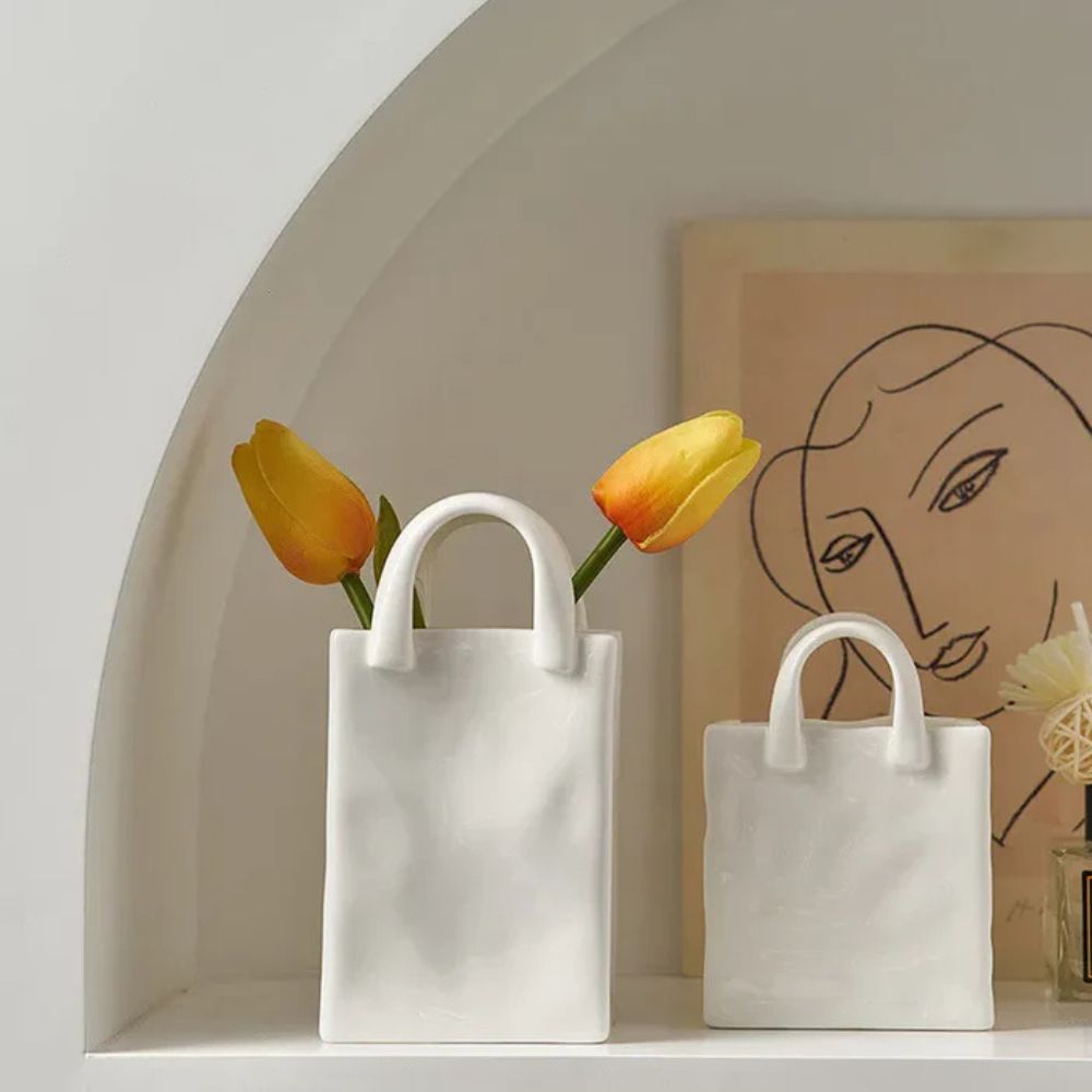 Tote-Style Ceramic Vase — size and scale reference