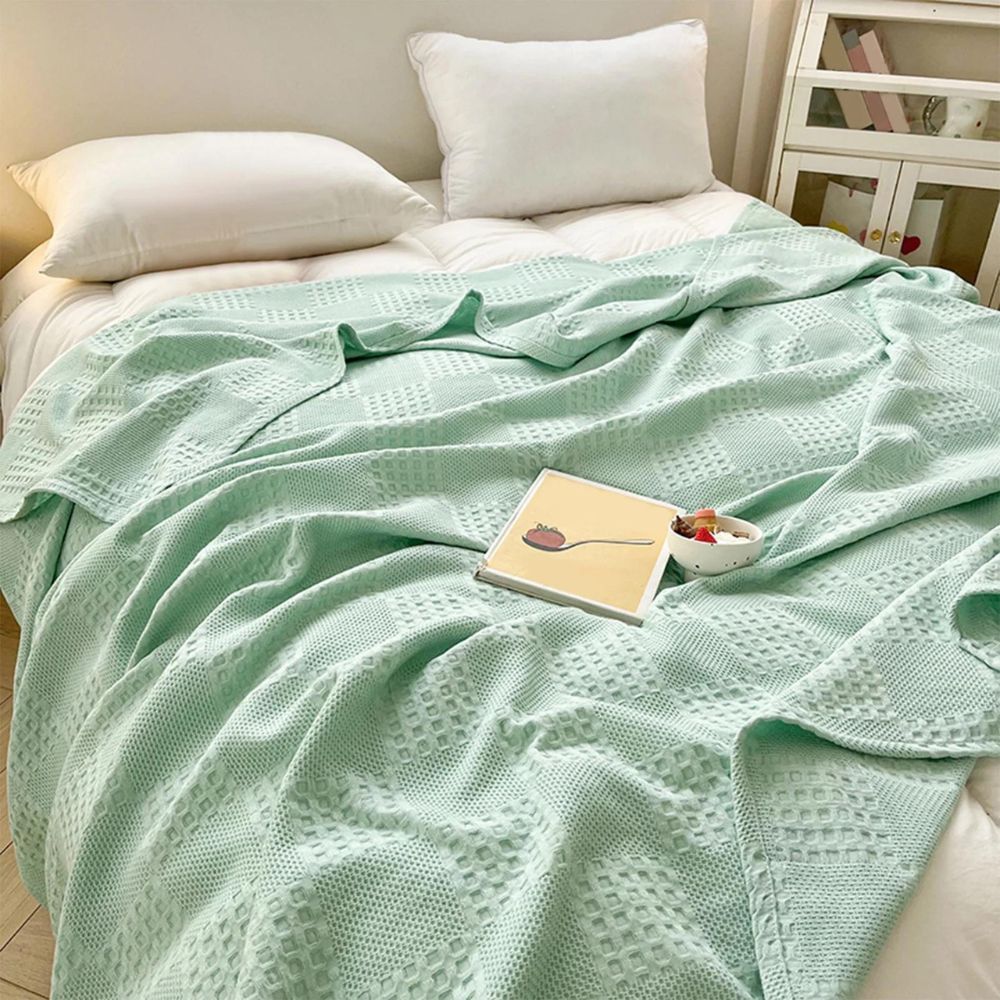 Blush Waffle Checkered Blanket — product in use