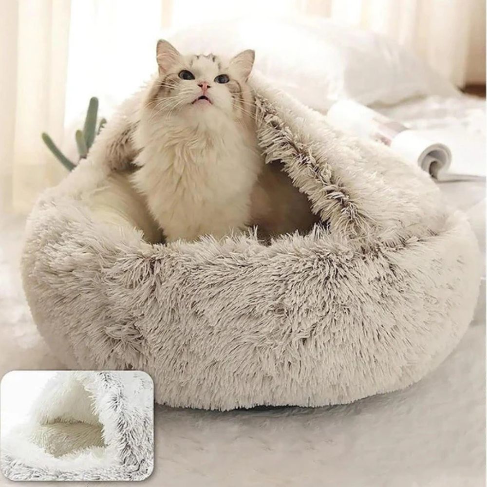 Round Hooded Faux Fur Pet Bed — main product photo