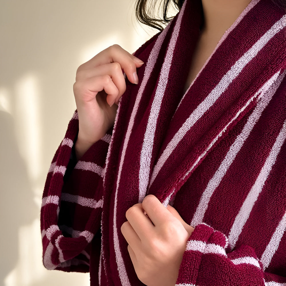 Allure Stripe Unisex Bathrobe — lifestyle shot
