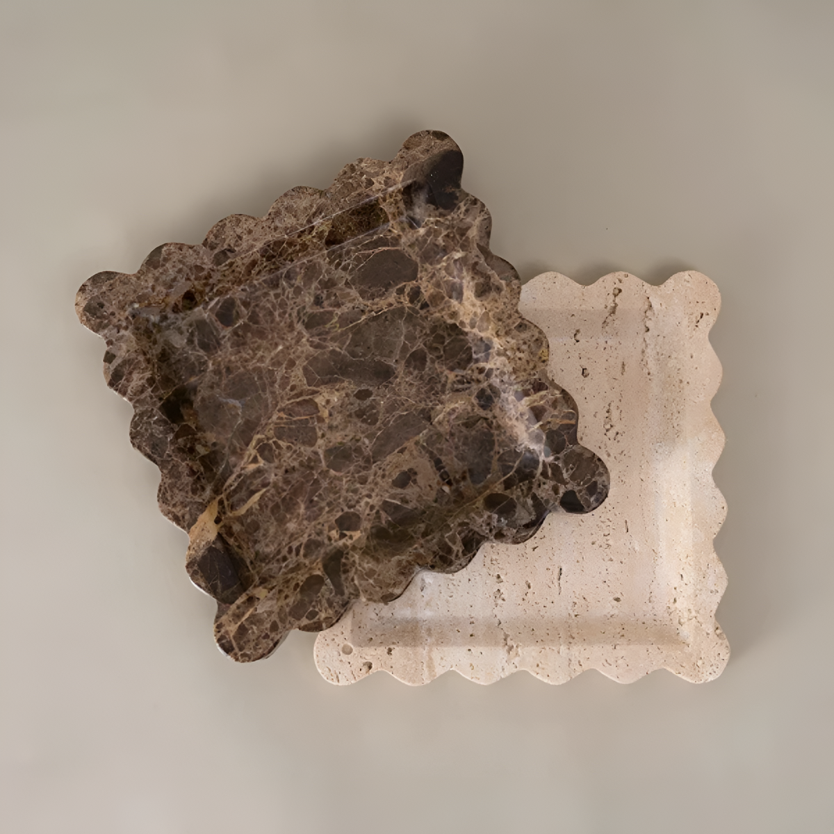 Scalloped Marble Travertine Jewellery Tray — lifestyle shot