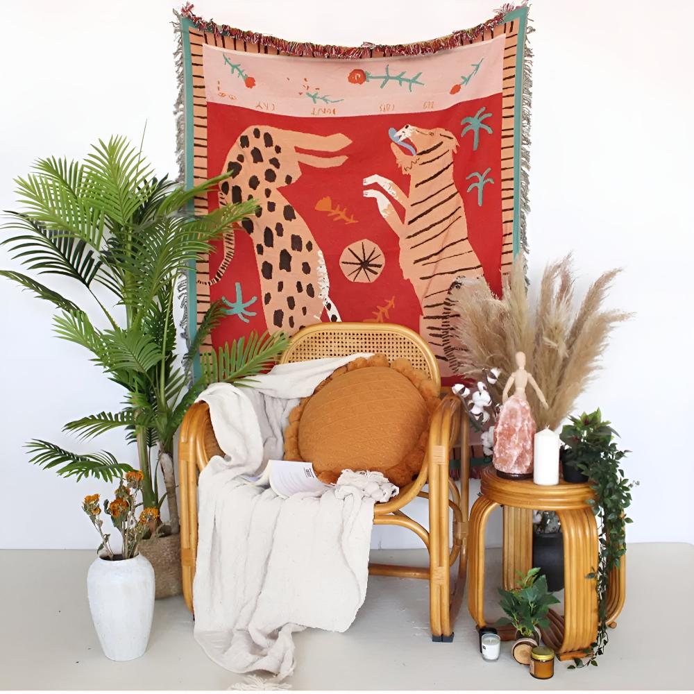 Leopard Woven Tassel Blanket — product in use