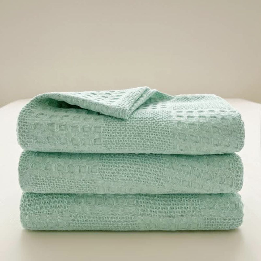 Blush Waffle Checkered Blanket — alternate angle view
