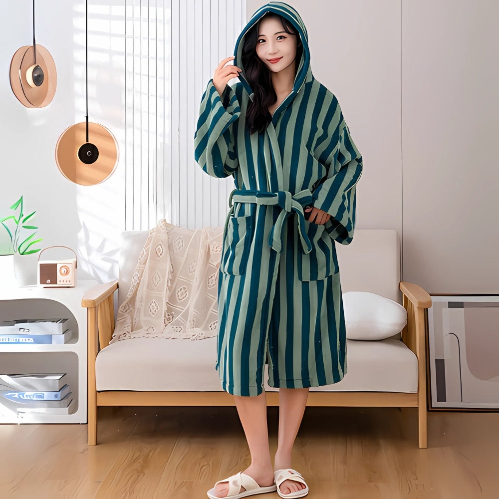Cloud-Soft Unisex Striped Bathrobe — alternate angle view