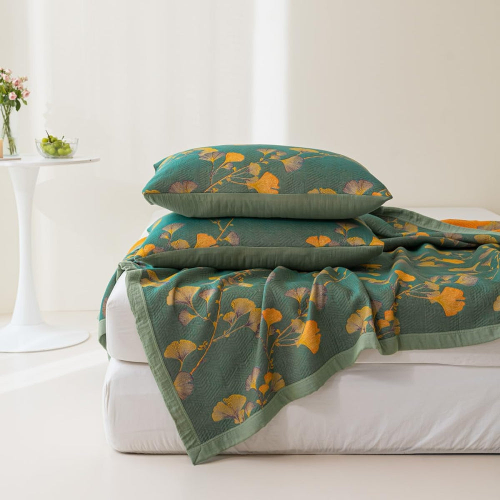 Jacquard Floral Ginkgo Leaves Reversible Coverlet — main product photo