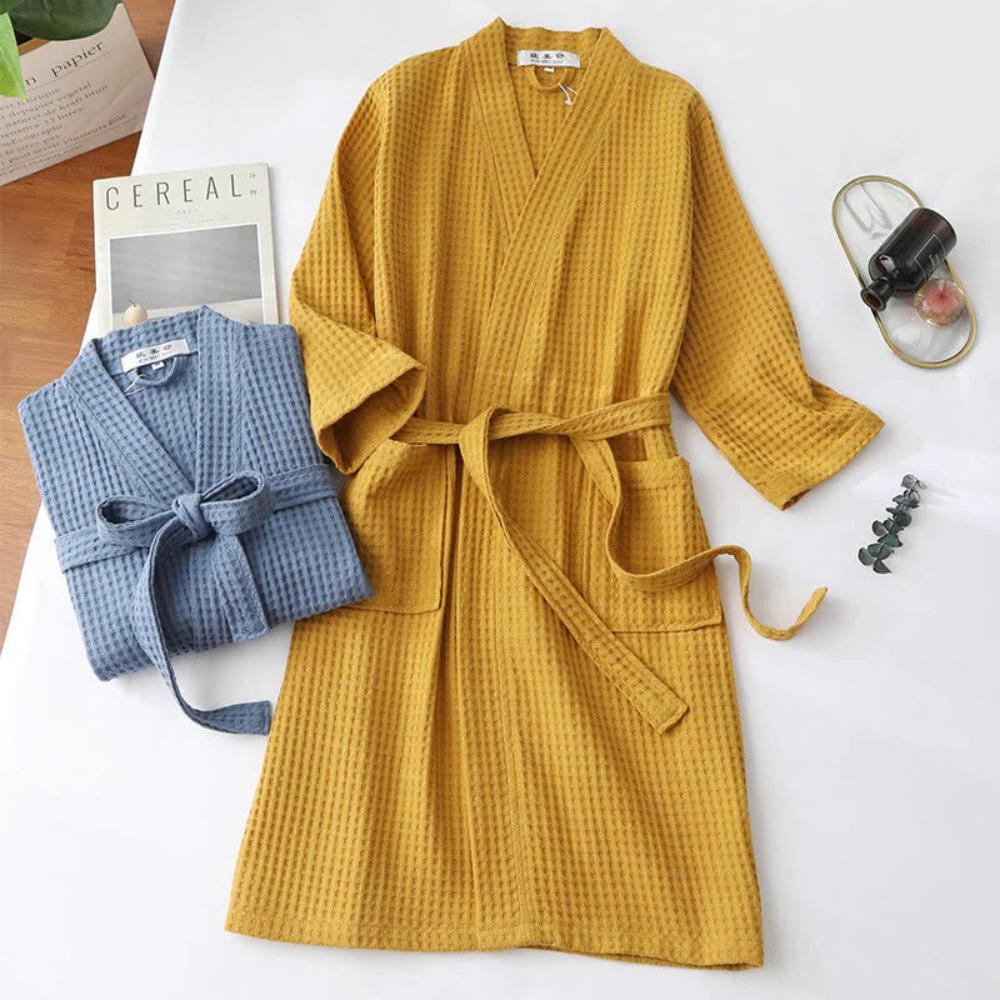 Waffle V-neck Bathrobe — product in use
