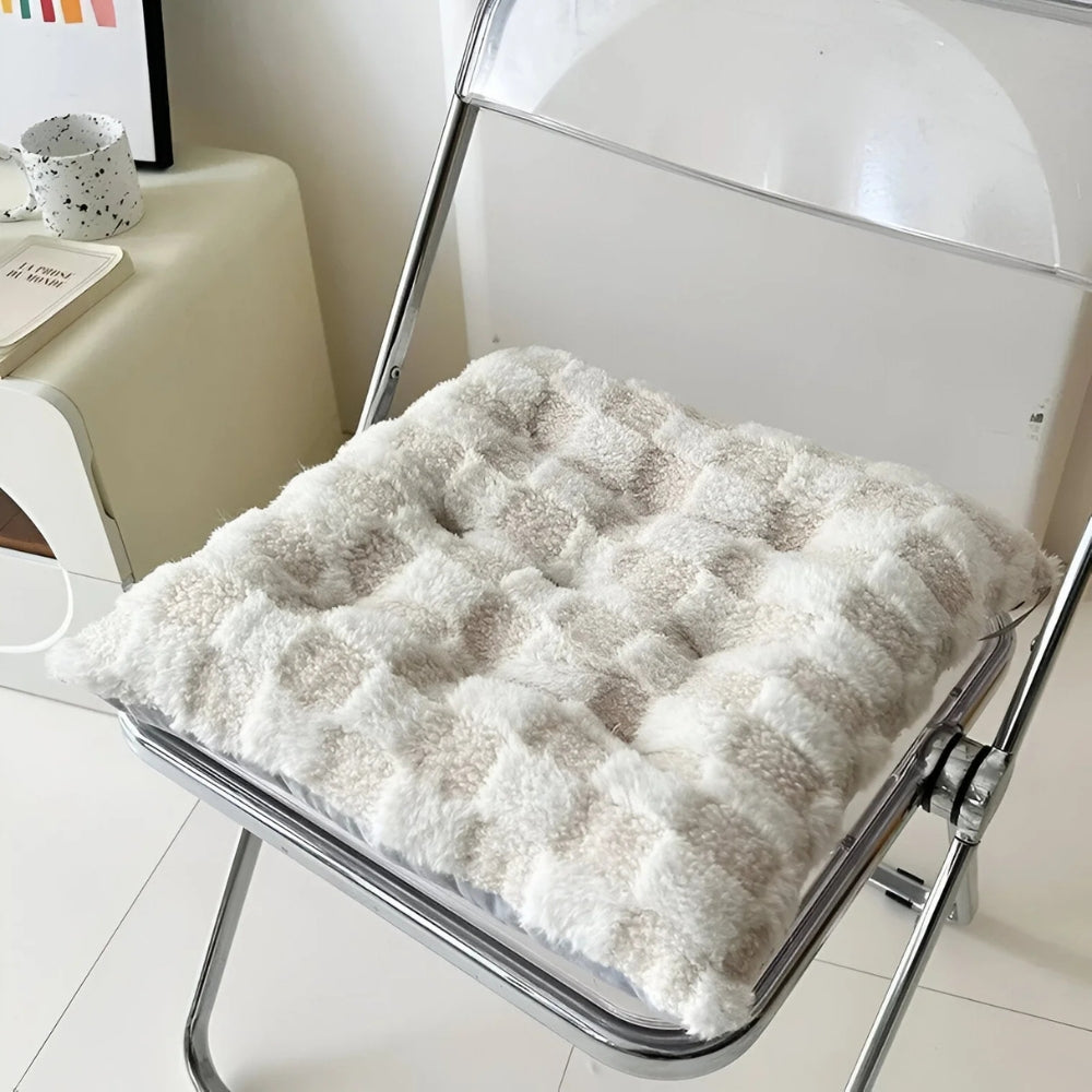 Fuzzy Checkered Fur Padded Cushion — product close-up