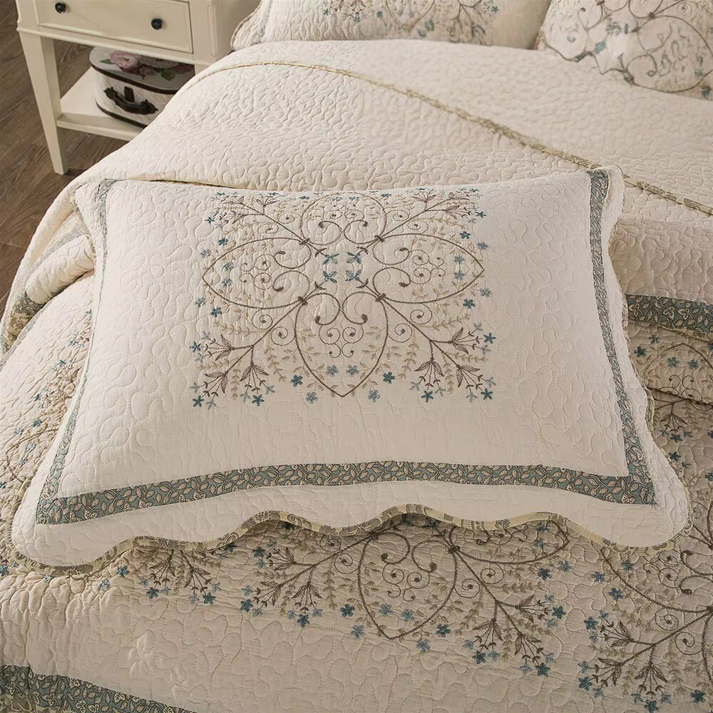 Elegant Embroidered Patchwork Thread Coverlet — product detail view