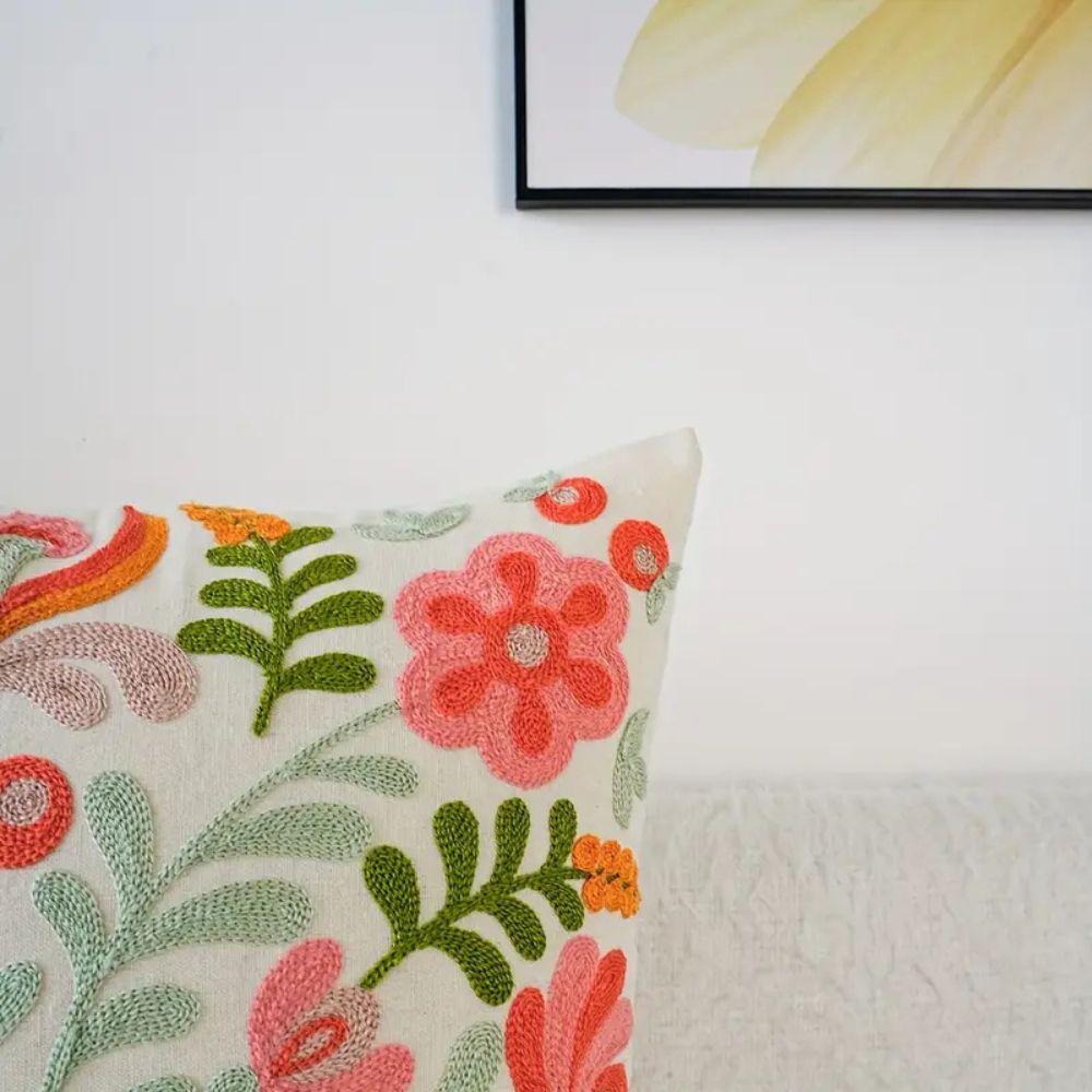 Ethereal Embroidery Floral Cushion Cover — product in use
