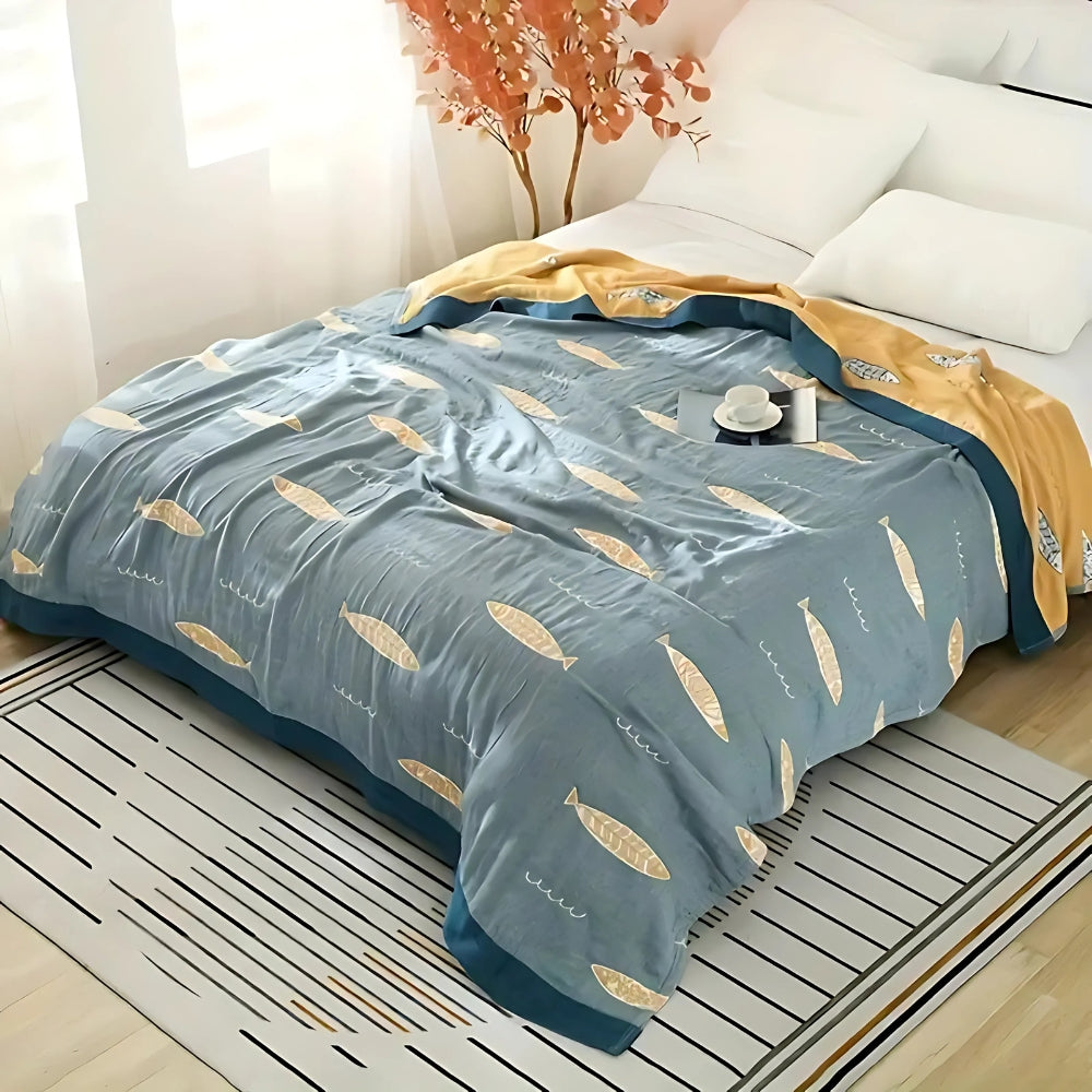 Golden Fish Cotton Gauze Reversible Blanket — main product photo