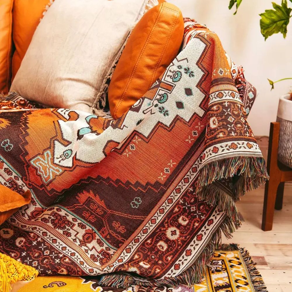 Boho Chic Patterned Throw Blanket — product in use