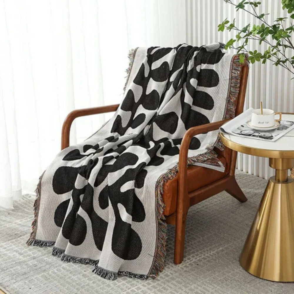 Retro Vine Cotton Woven Throw Blanket — product detail view