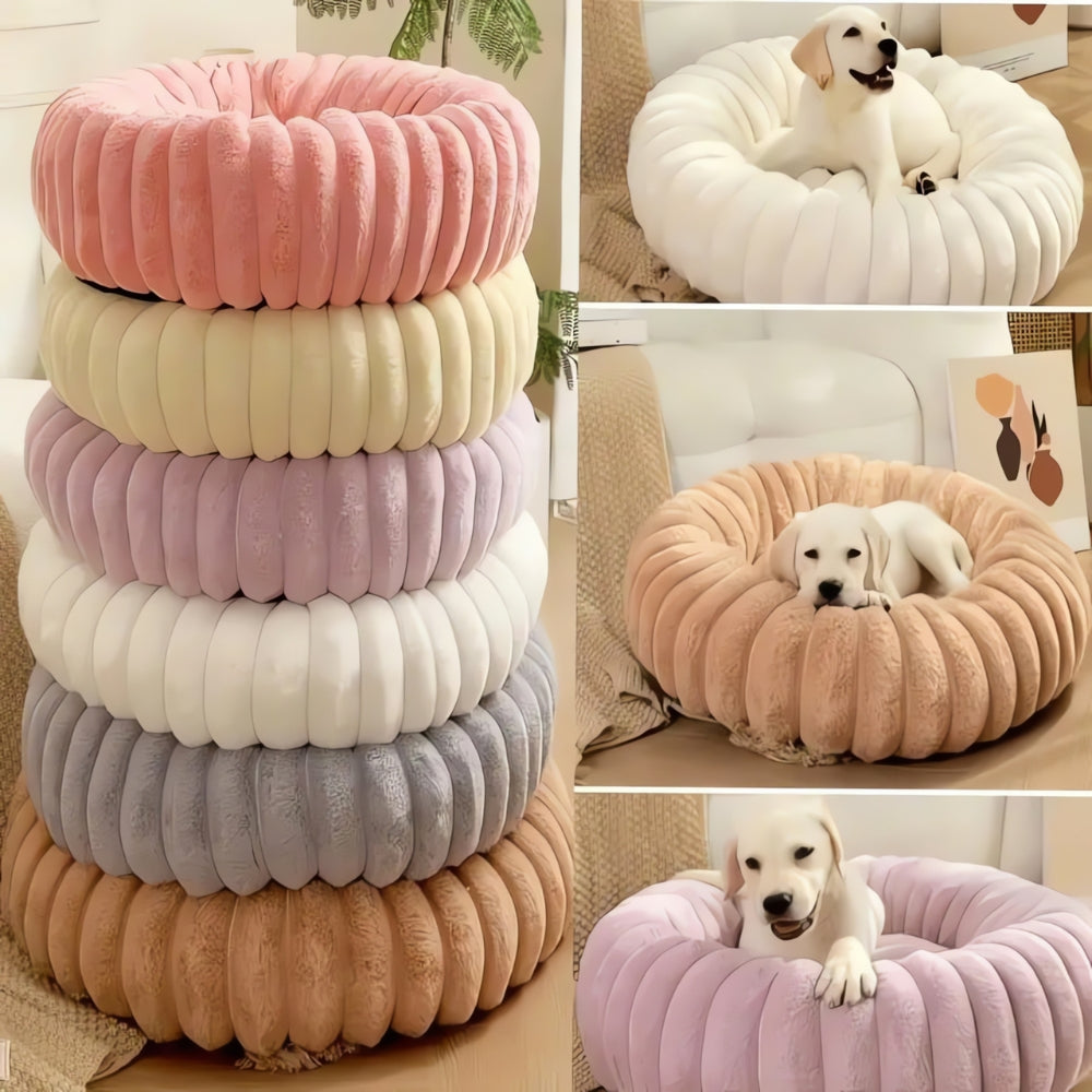 Purrfectly Plush Round Pet Bed — product in use