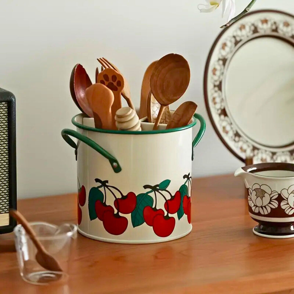 Floral Utensil Storage Basket with Divider Lid — product feature detail