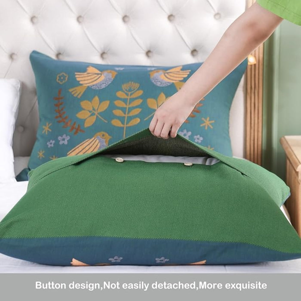 Scandinavian Bird Cotton Gauze Pillowcases (2pcs) — product in use