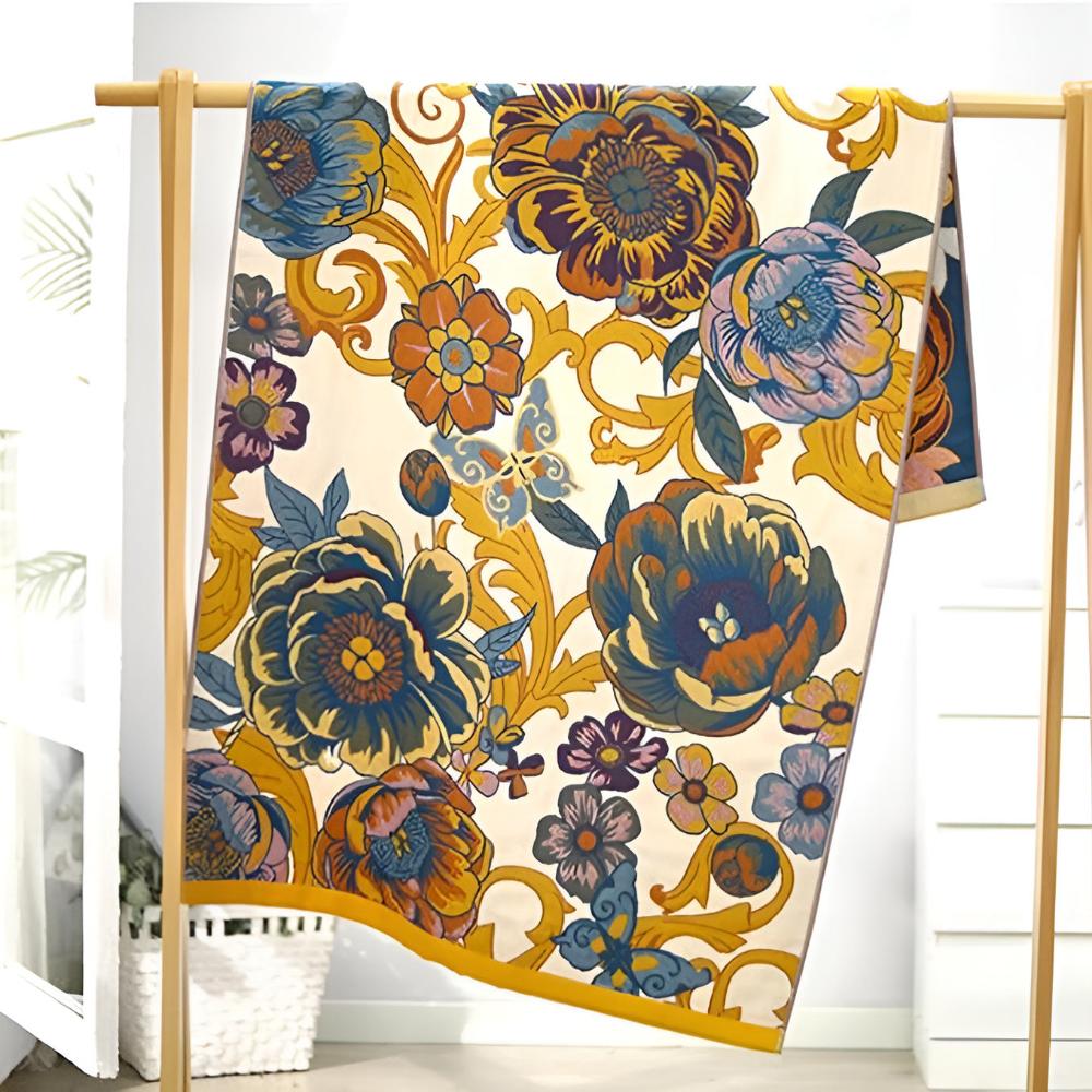 Blooming Flowers Reversible Bath Towel — product in use