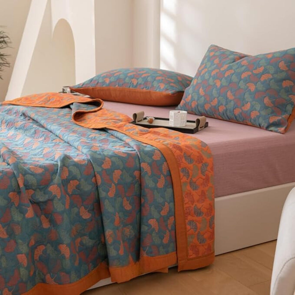 Ginkgo Leaf Print Reversible Blanket — alternate angle view