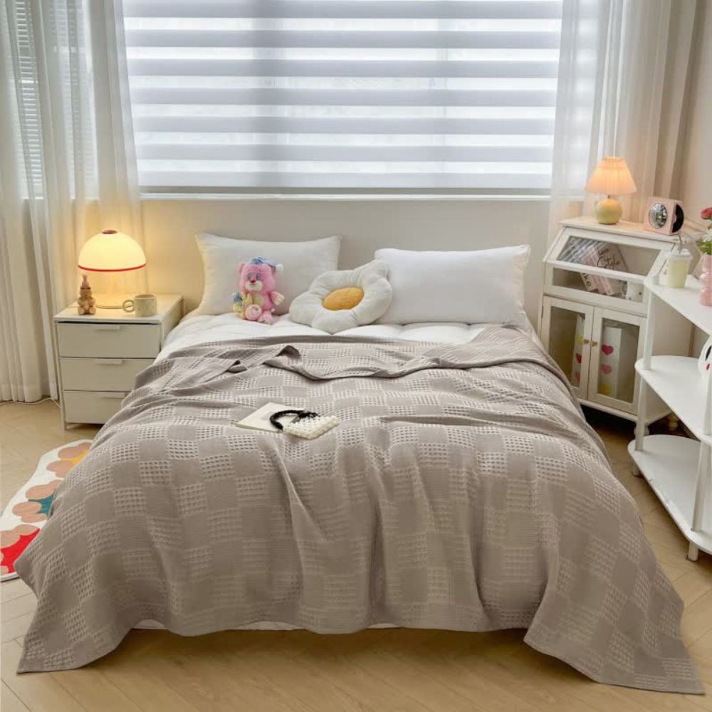 Blush Waffle Checkered Blanket — additional view