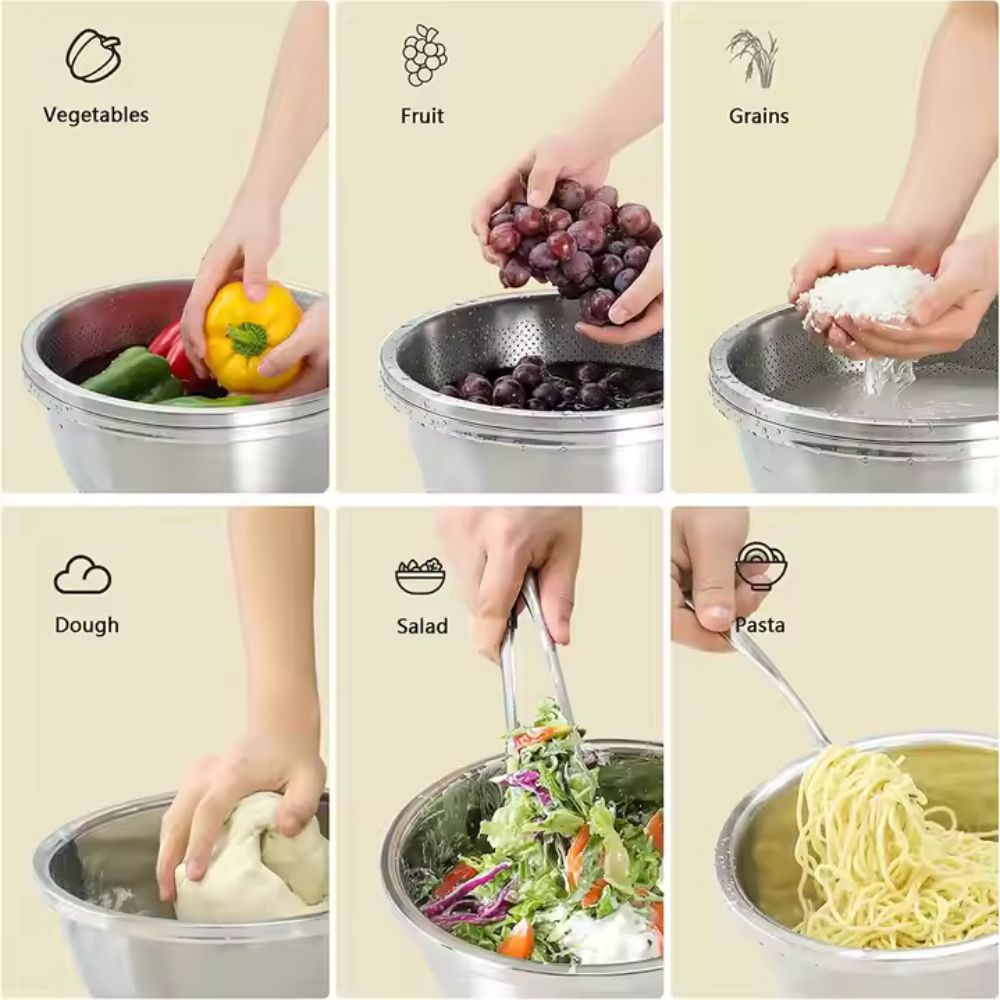 Rinse Mix Stainless Colander Duo Set — product close-up