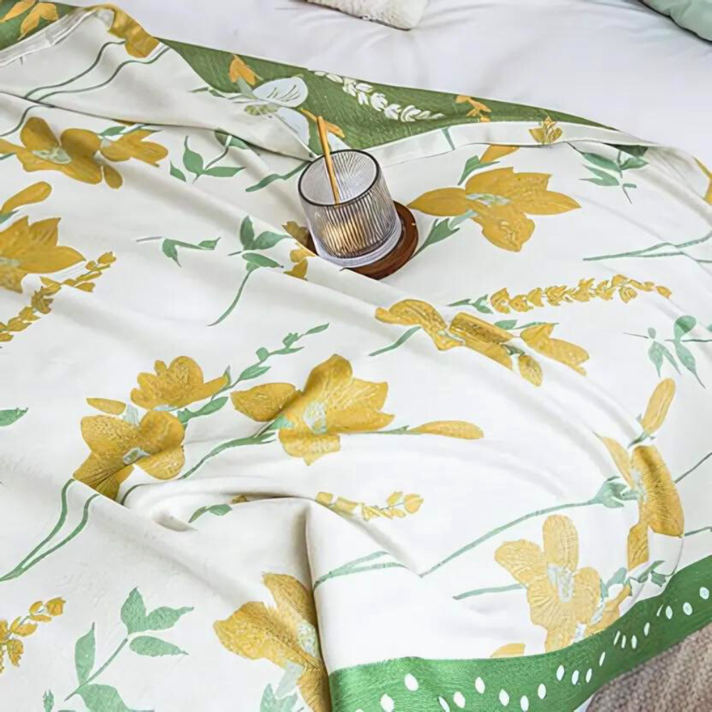 Yellow Flower Leaf Cooling Blanket — product detail view