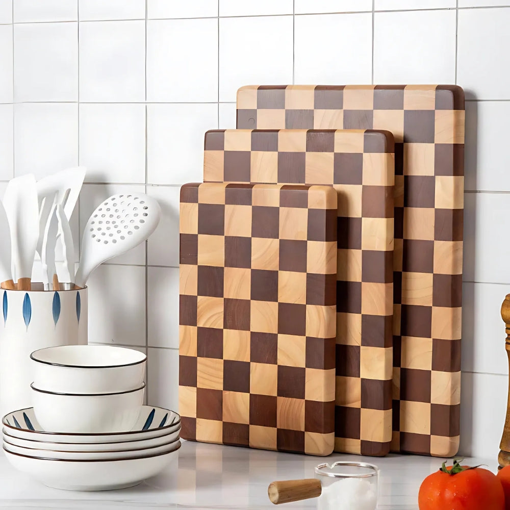 Chess-Inspired Acacia Wood Chopping Board — product in use