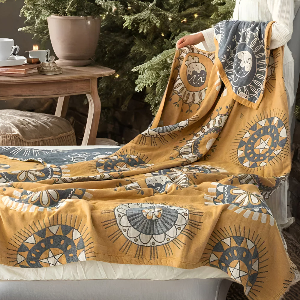 Blossom Radiance Circle Cotton Blanket — product detail view