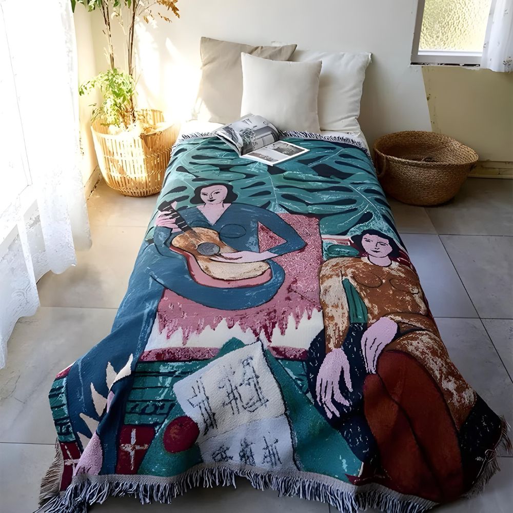 Renaissance Abstract Character Tassel Blanket — product detail view