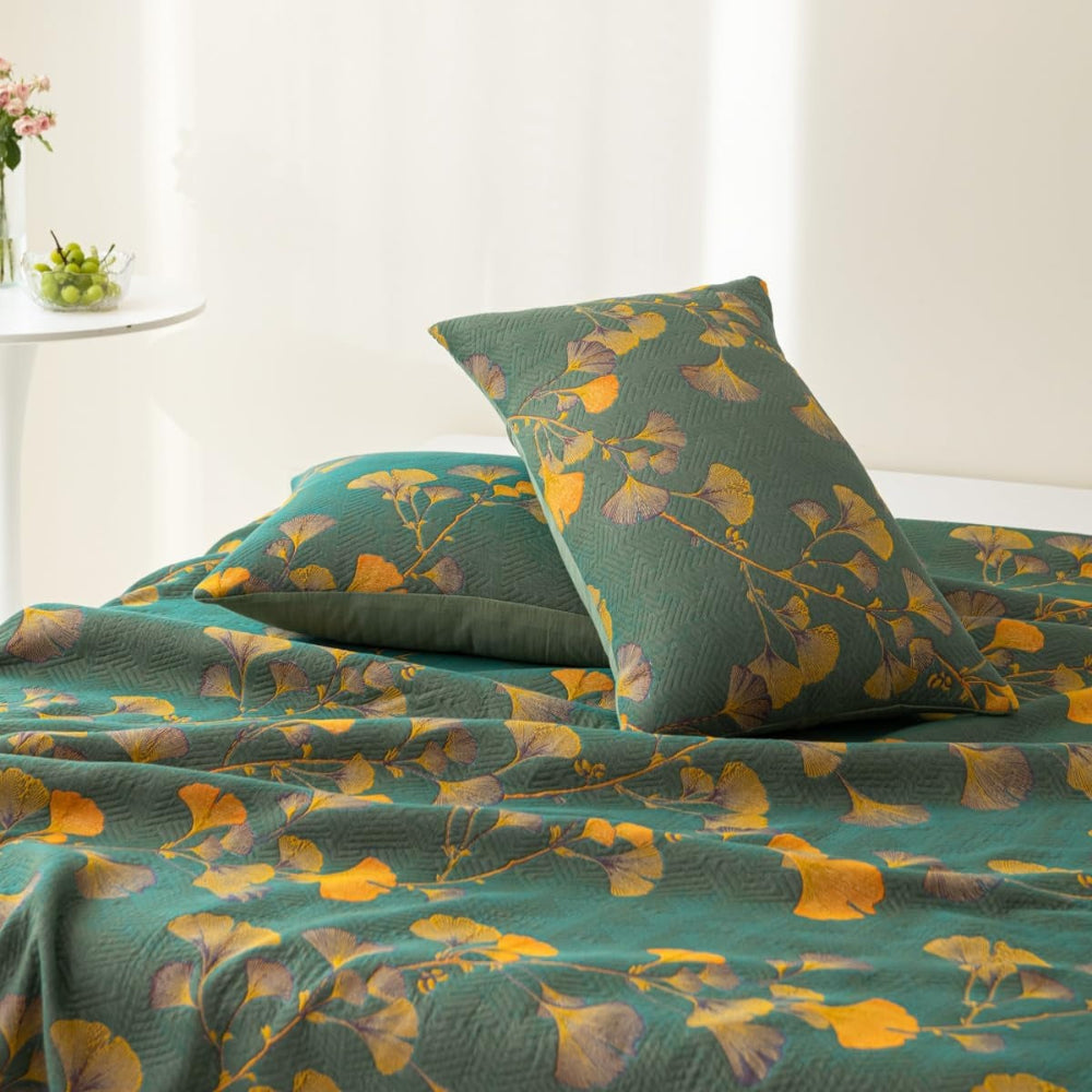 Jacquard Floral Ginkgo Leaves Reversible Coverlet — product detail view