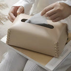 Stitched Leather Tissue Box Holder — product in use