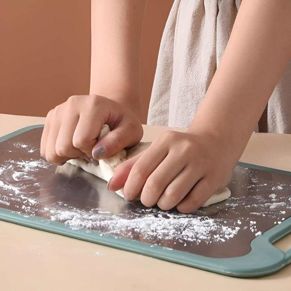 Stylish Double-Sided Stainless Steel Chopping Board — lifestyle shot