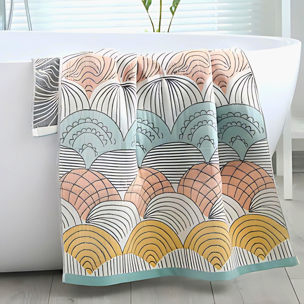 Shell Print Jacquard Cotton Bath Towel — alternate angle view