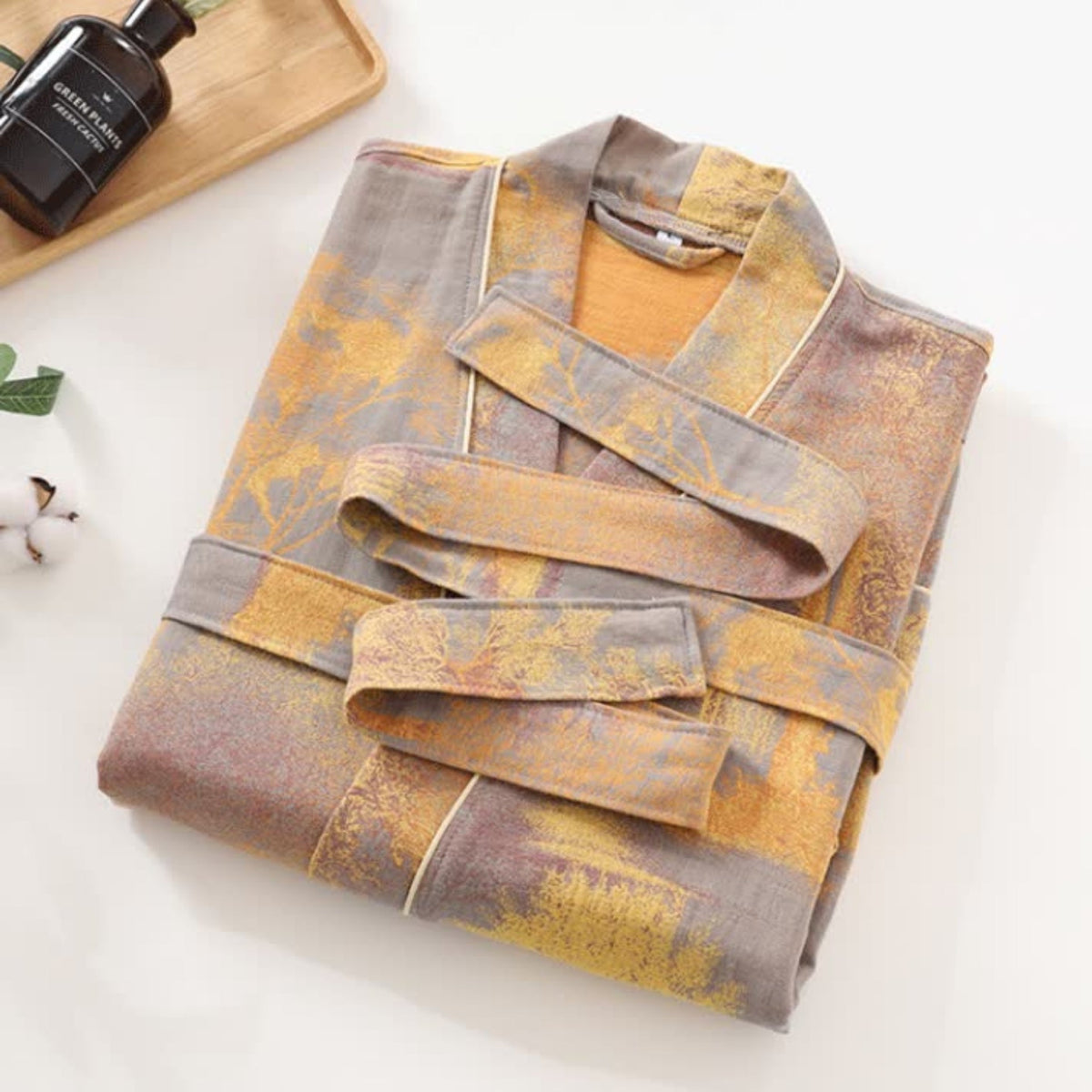 Soft Kimono-Style Cotton Bathrobe — product in use