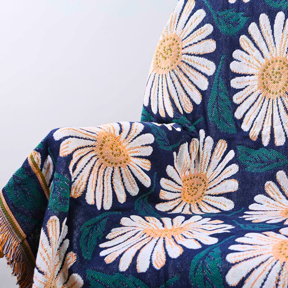 Bohemian Shiragiku Tassel Cotton Knit Blanket — product detail view