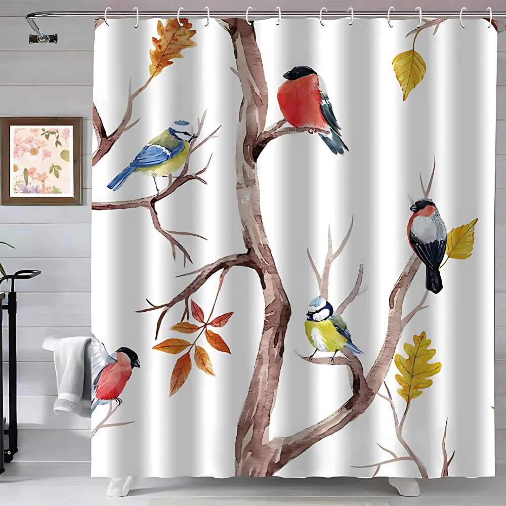 Natural Style Bird & Tree Branches Shower Curtain — main product photo
