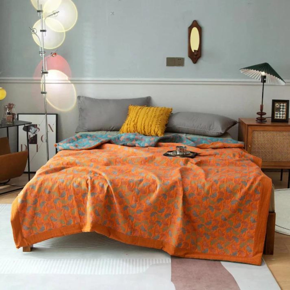 Ginkgo Leaf Print Reversible Blanket — main product photo